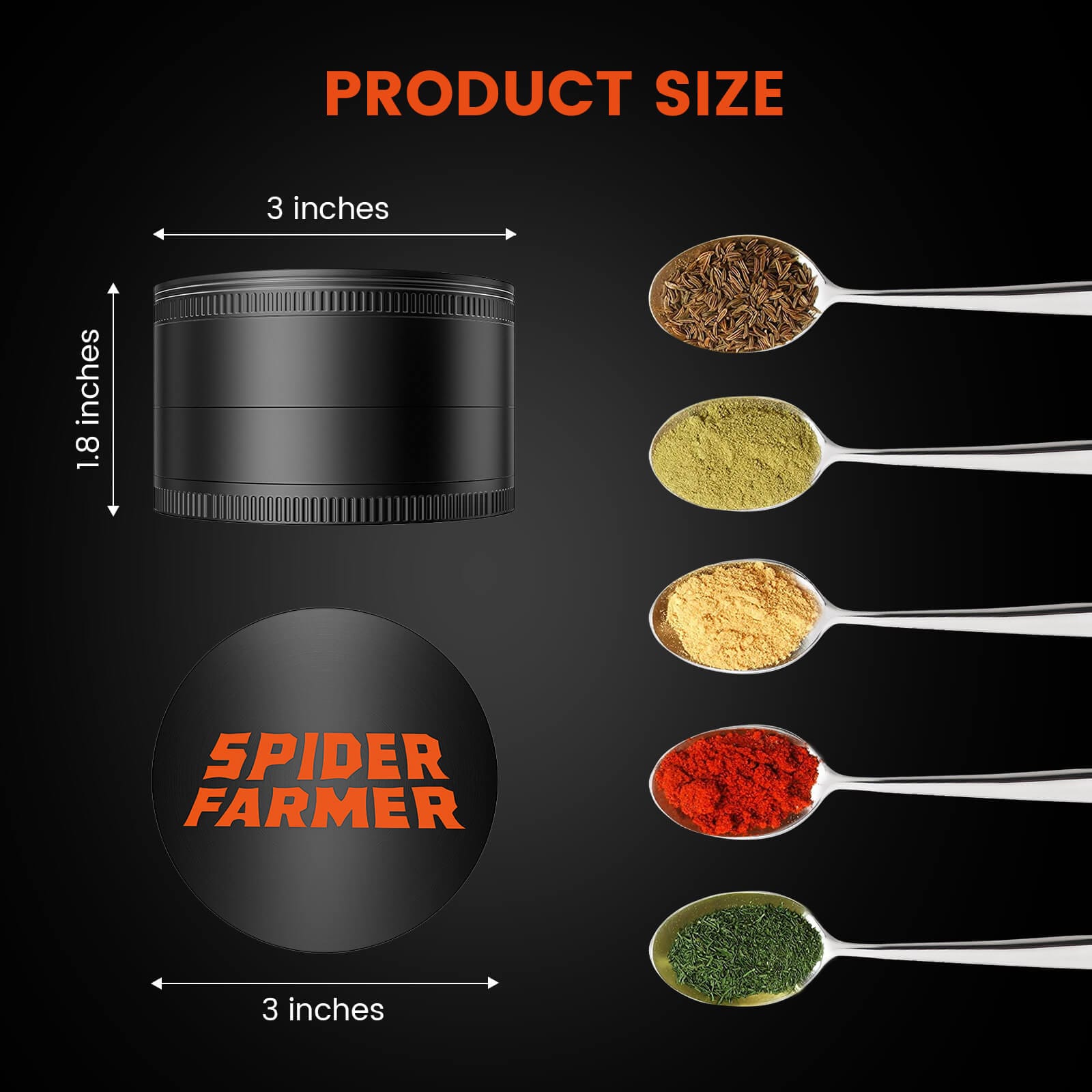 Măcinător de condimente și ierburi Spider Farmer Metal Ø 76 mm - Confort 4 piese - 5