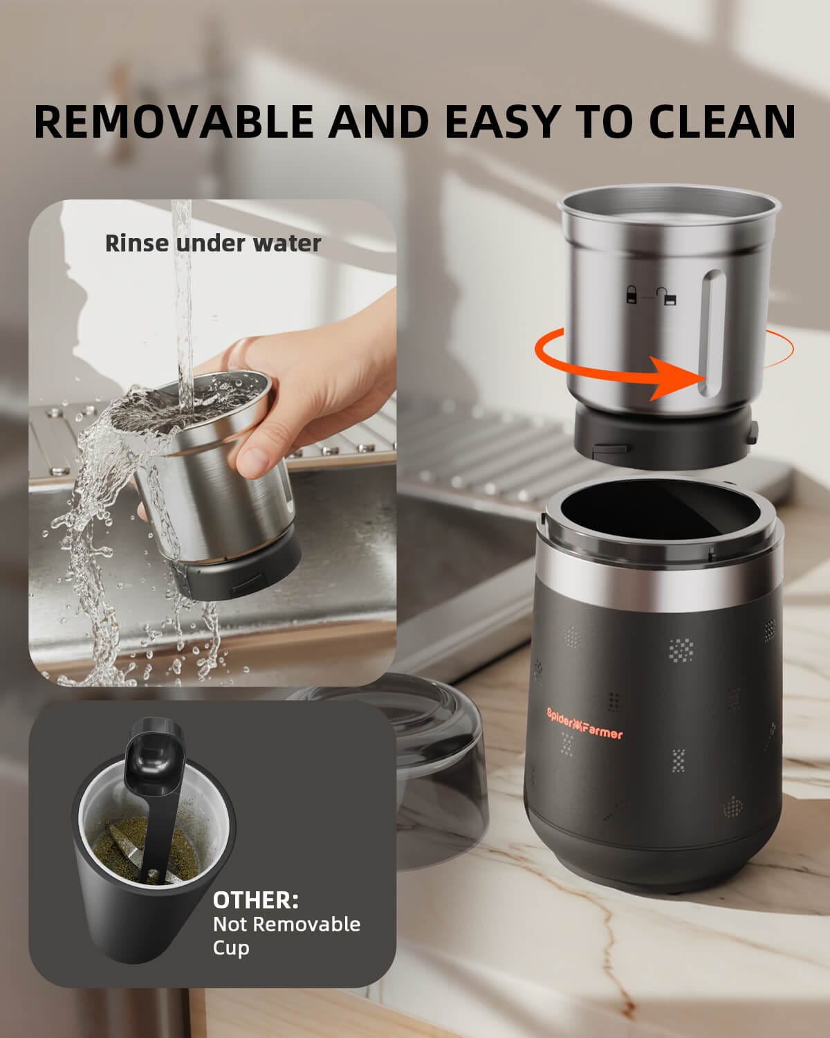 Spider Farmer SF-Grinder-Pro 150W Elektromos Fűszer- és Fűőrlő - Hatékony Őrlés és Könnyű Tisztítás - 5