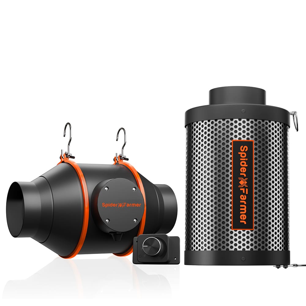 Spider Farmer SF Inline Ventilátor 205CFM + 4-Palcový Uhlíkový Filter - Ovládanie Zápachu & Vetranie