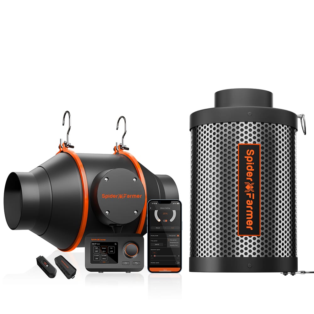 Spider Farmer 4-inch Inline Fan 205CFM + Carbon Filter - Odor Control & Ventilation