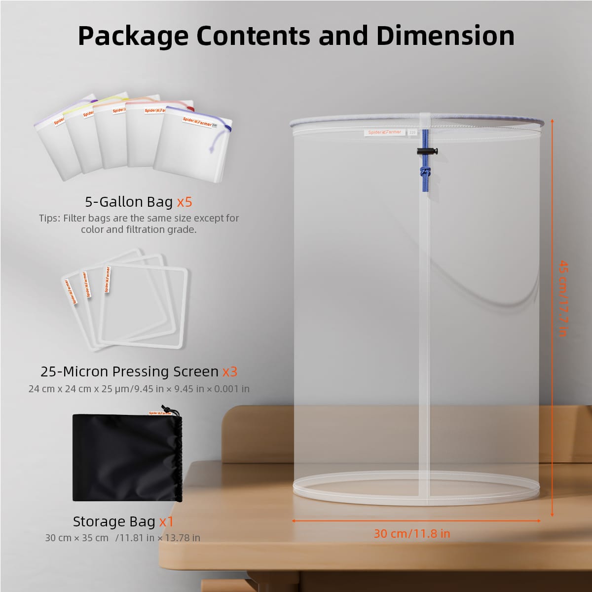 Spider Farmer 5-Pack Sacos de Bolhas Reutilizáveis de Malha Total de 5 Galões - Filtragem Premium para Hidroponia - 10