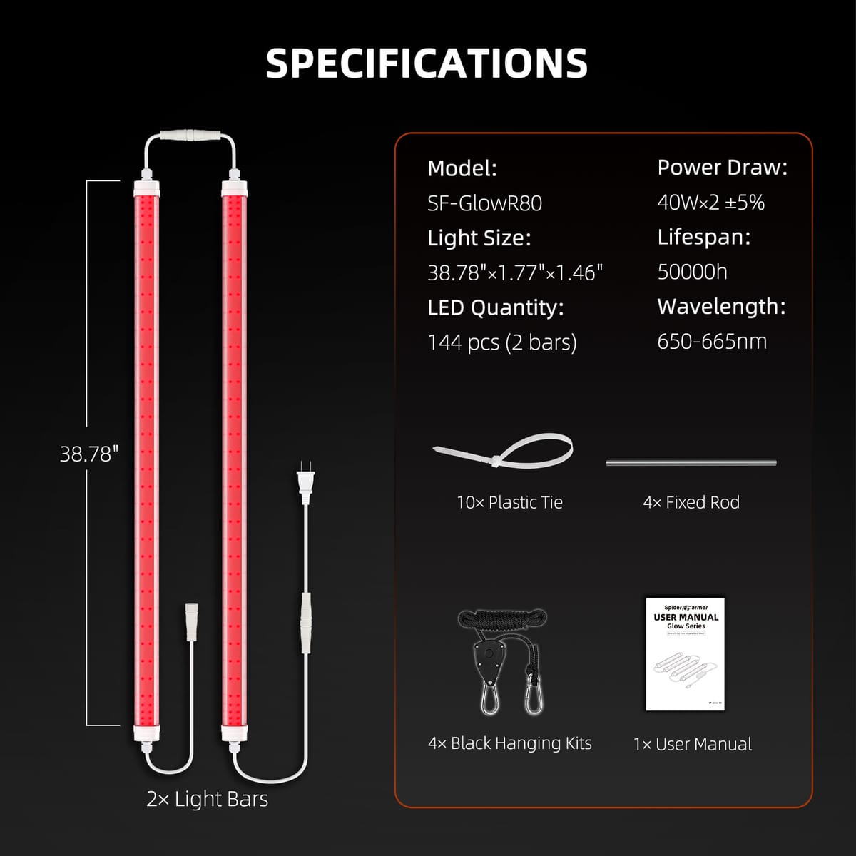 Spider Farmer GlowR80 80W Spectre Rouge Profond - Favoriser la Floraison des Plantes d'Intérieur - 8