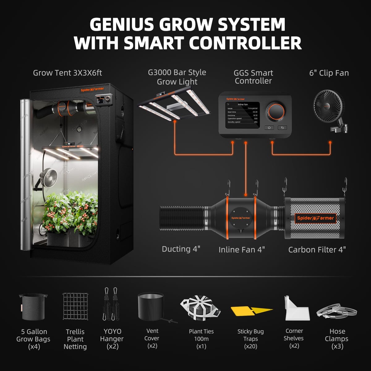 Spider Farmer G3000 Compleet Growing Tent Kit - Slimme Oplossing voor Binnenplanten - 3