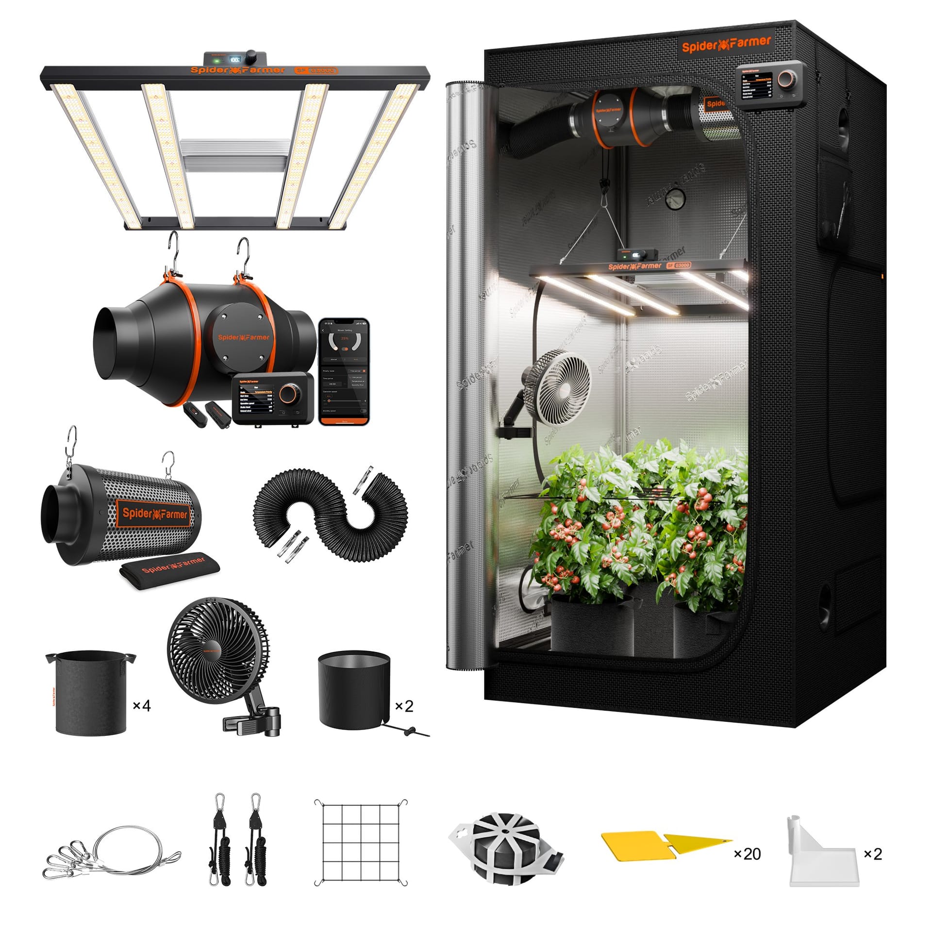 Spider Farmer G3000 Compleet Growing Tent Kit - Slimme Oplossing voor Binnenplanten - 6