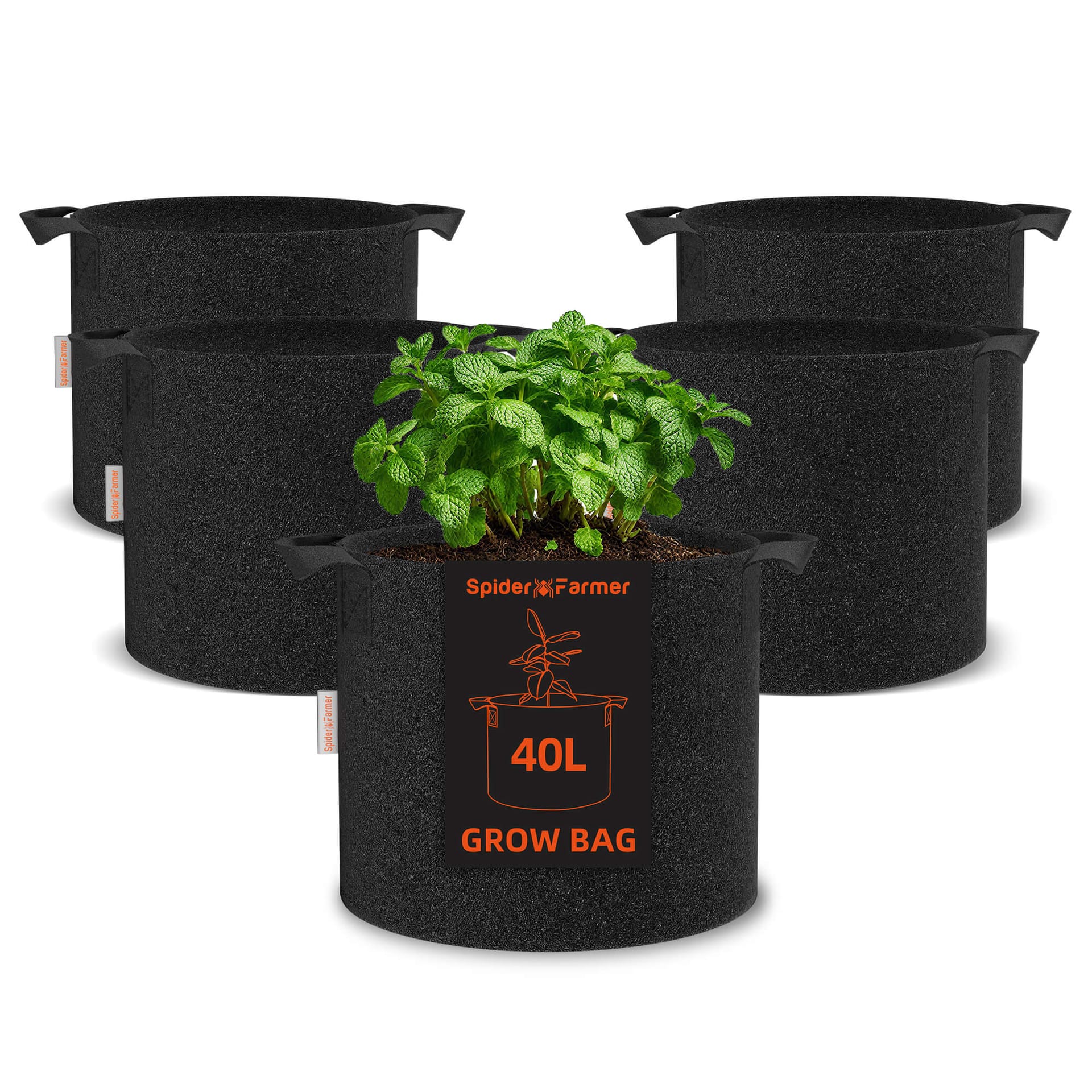 Bolsas de Cultivo em Tecido Spider Farmer de 10 Galões - Vasos Respiráveis e Reutilizáveis