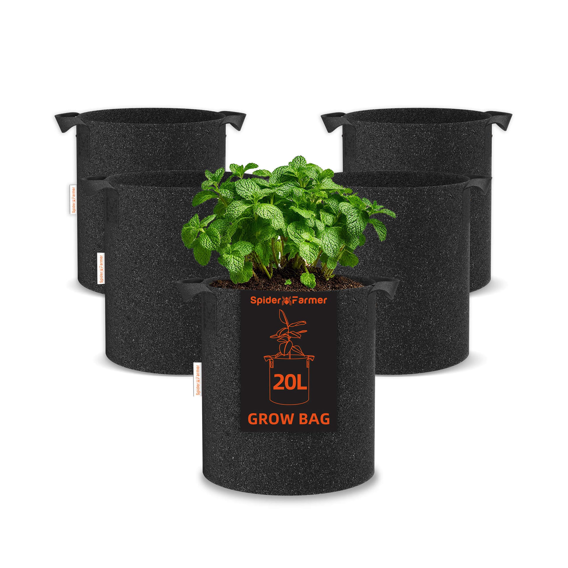 Spider Farmer 5-Pack 20L Fabric Grow Bags - Breathable & Reusable