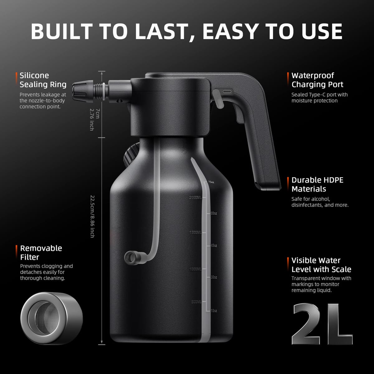 Garrafa de Spray Elétrica Spider Farmer 2L - Nebulizador de Plantas Recarregável - 4