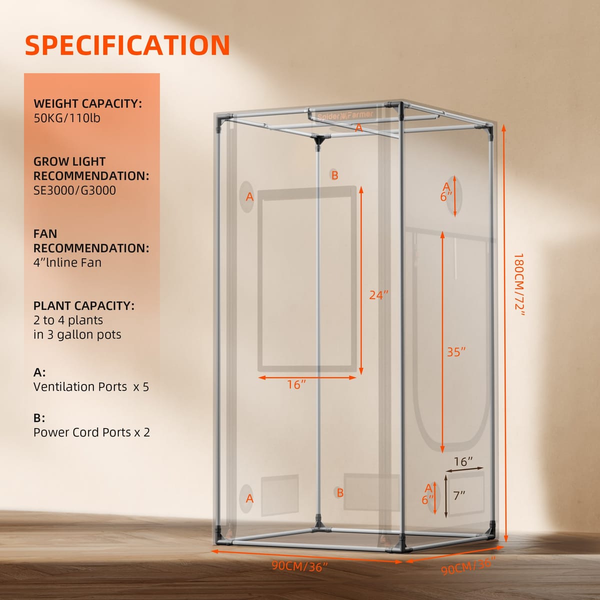 Spider Farmer Pro 90x90x180cm Växthus - Hållbar & Högreflekterande - 9