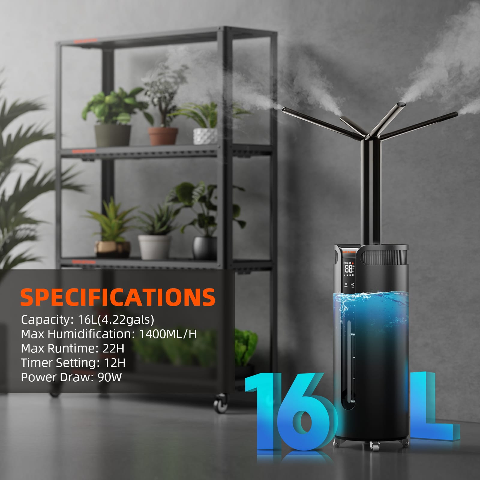Spider Farmer 16L Ultraäänikostutin - Optimaalinen kosteus sisäkasvatukseen - 5