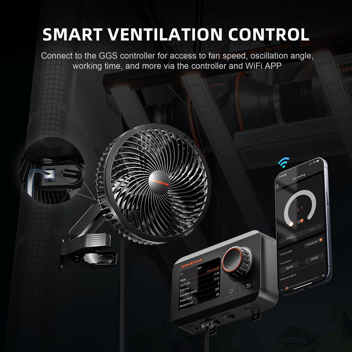 Spider Farmer 6-Palcový Klip Ventilátor - 10 Rýchlostí pre Optimálny Prúd Vzduchu - 2
