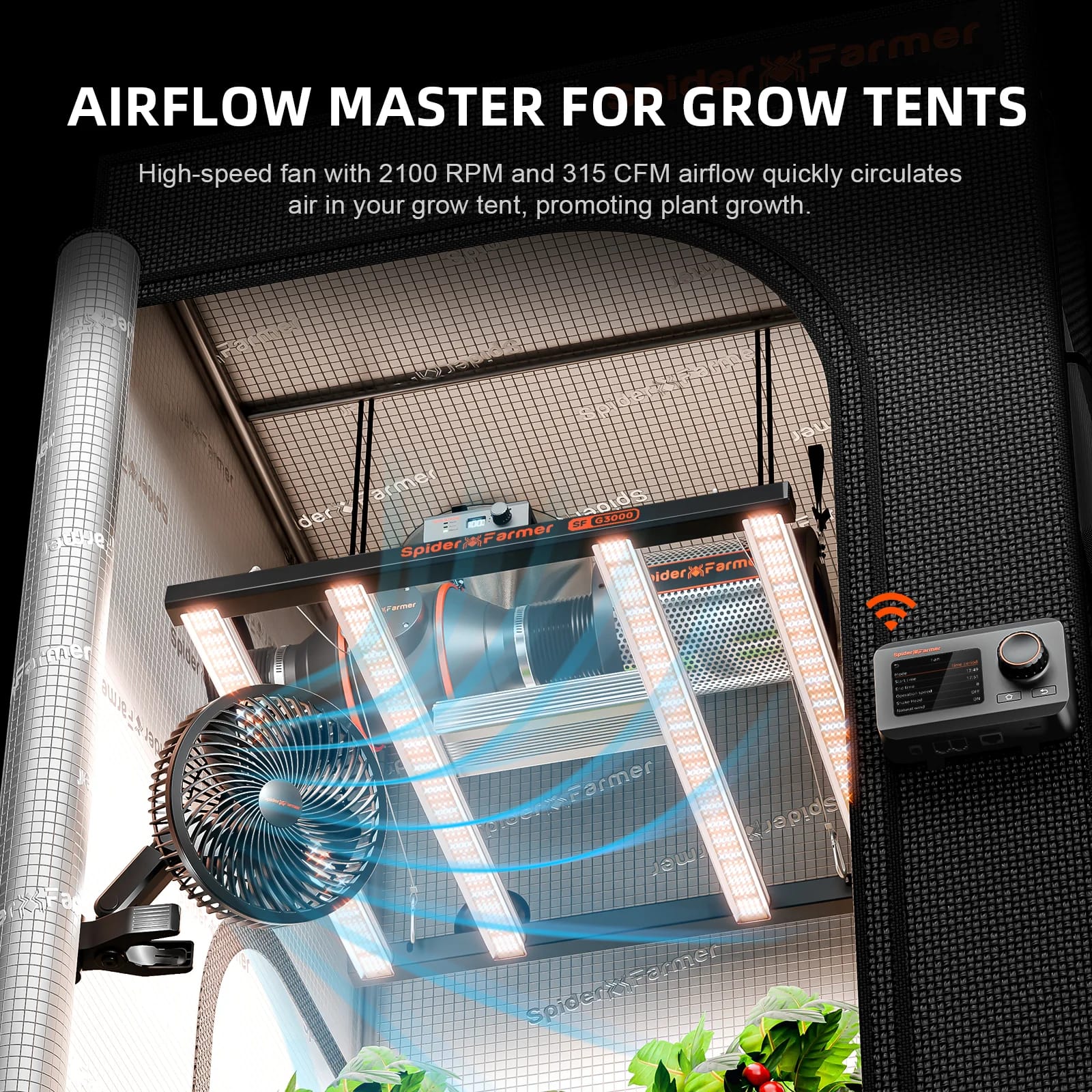 Spider Farmer 6" Clip Ventilaator + GGS AC5 Toitejaama Komplekt - Nutikas Kliimahalduse Lahendus - 3
