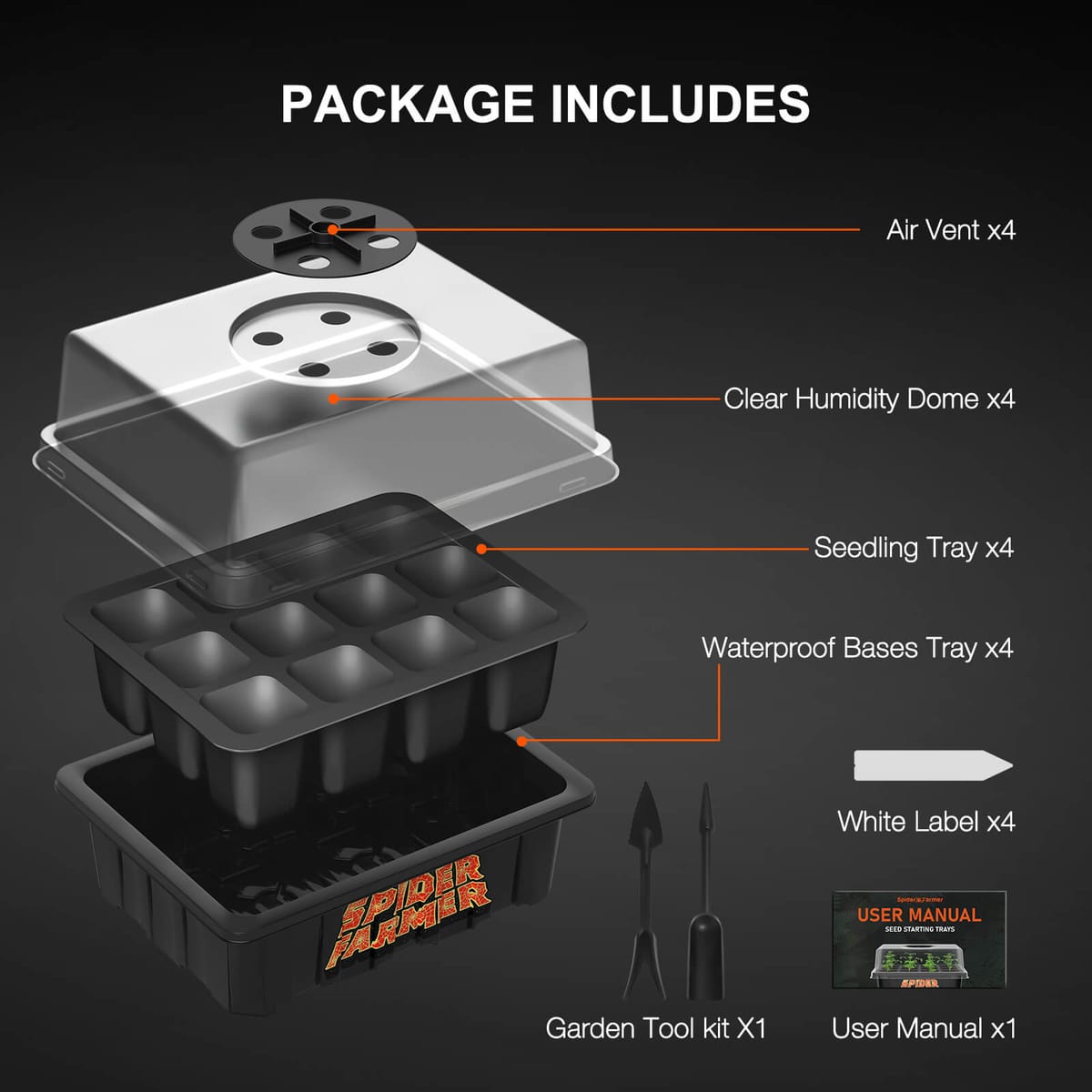 Set de 4 suporturi pentru semințe Spider Farmer cu dome - Perfecte pentru răsaduri - 8