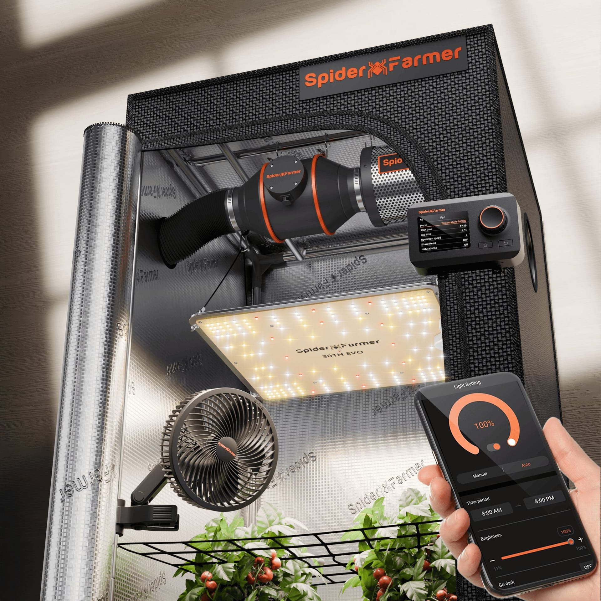 Spider Farmer SF1000 301H EVO – Kompletní sada pro indoor pěstování (70x70x160 cm) – Plnospektrální LED + Chytrý ventilací systém