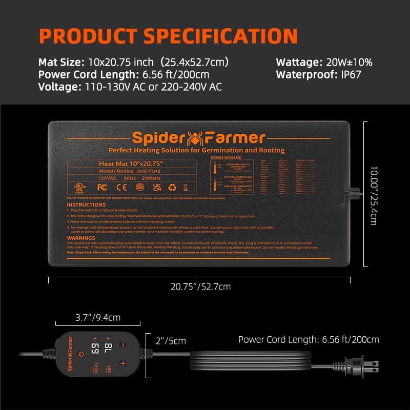 Topná mat Spider Farmer 25x52 cm – Precisná regulácia klíčenia semen (5°C–42°C) - 7