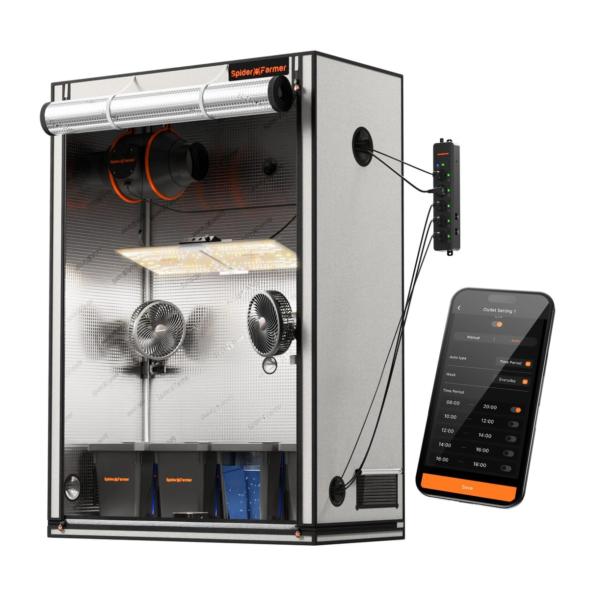 Kit Hidroponic Smart GGS DWC – Sistem cu 4 Bazine și Lumina LED SF2000 EVO 200W & Automatizare WiFi