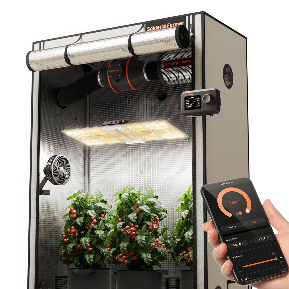 Kit de Seră Spider Farmer SF2000 301H EVO 2000D - Luminiță LED Full Spectrum & Sistem de Ventilație pentru Culturi Mici