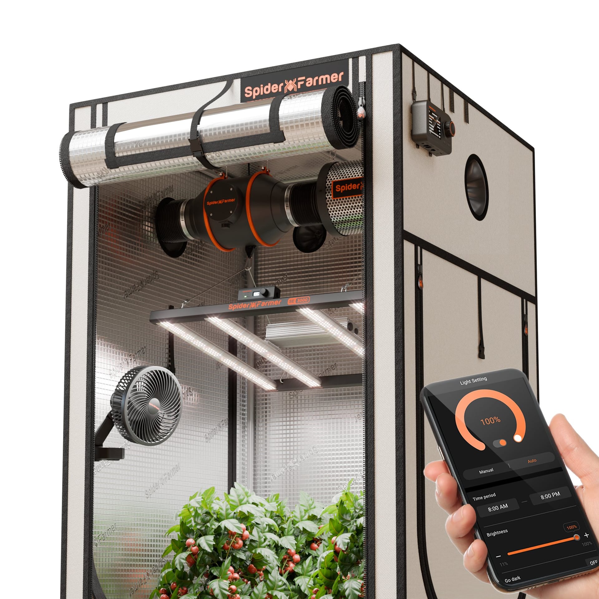 Spider Farmer SE3000 Smart Kit 300W LED + 90x90x180cm Tent - All-in-One Grow System