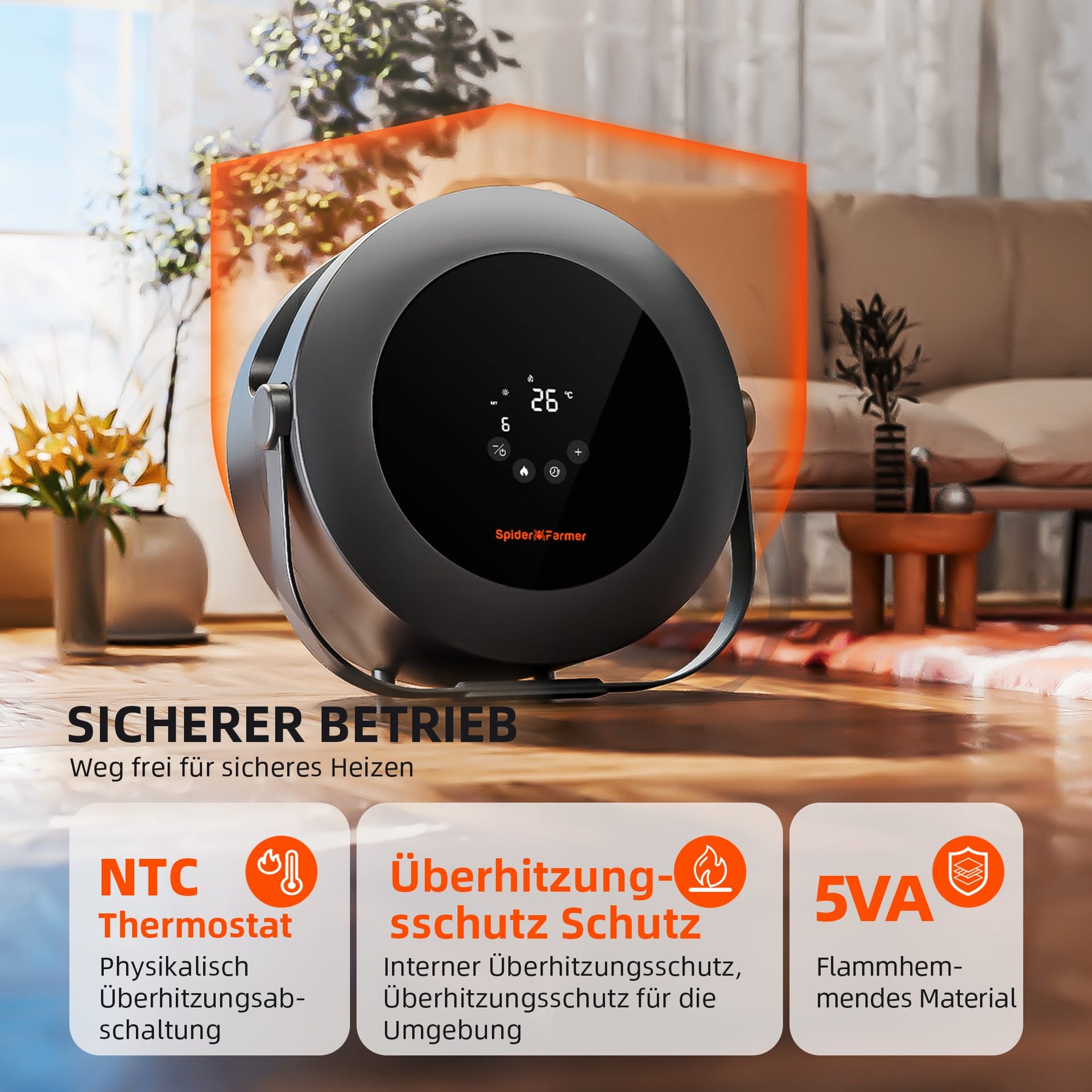 Спирален гръден нагревател Spider Farmer 540W – Умно PTC нагряване за вътрешни растения - 4