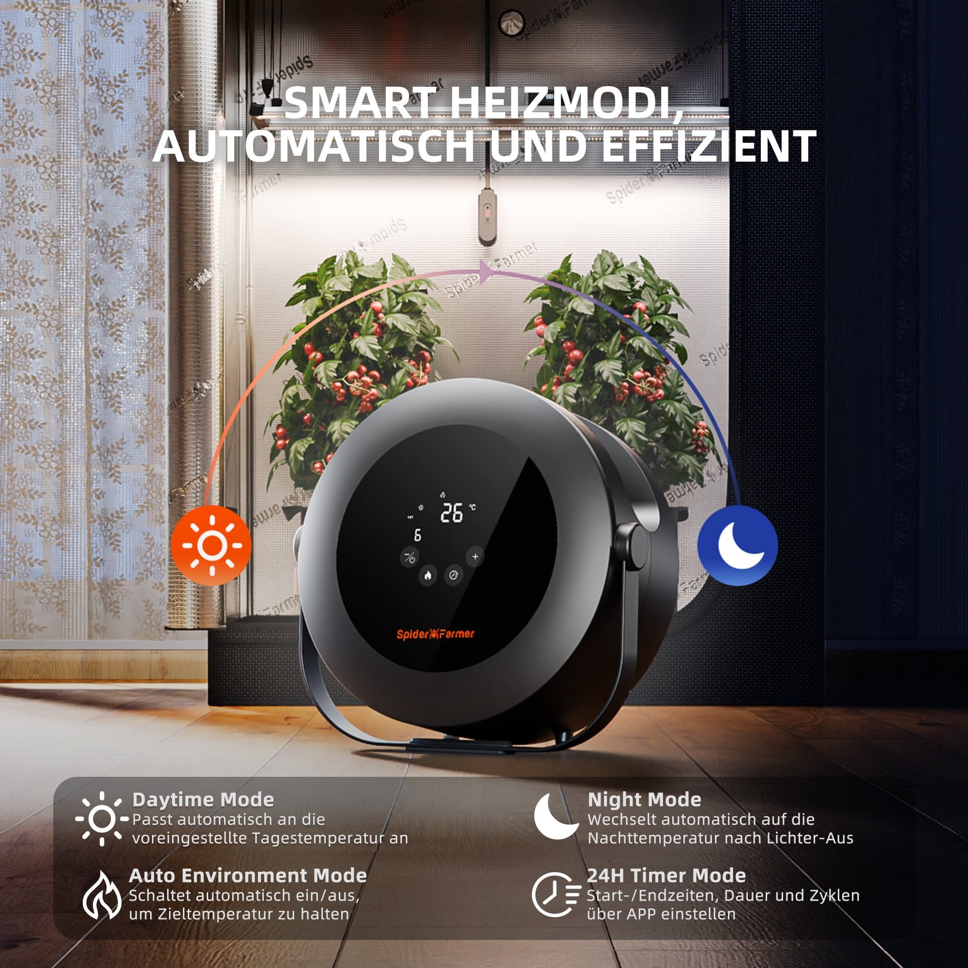 Спирален гръден нагревател Spider Farmer 540W – Умно PTC нагряване за вътрешни растения - 5