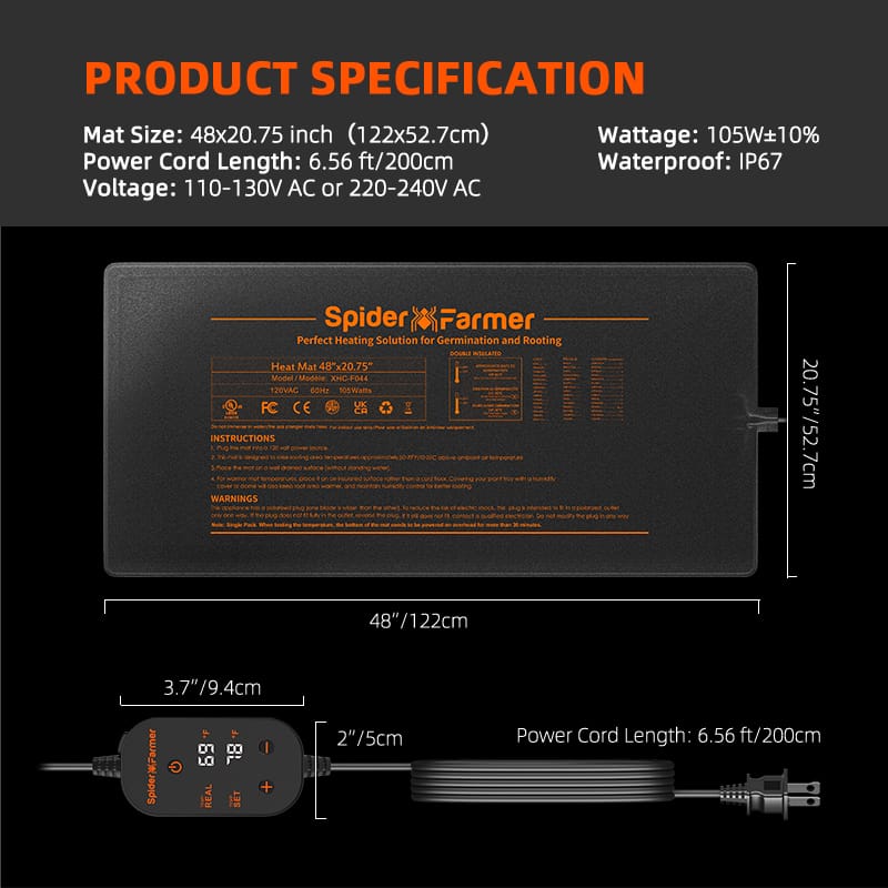 Spider Farmer Seedling Heating Pad 121x52cm with Controller - Optimal Germination - 7