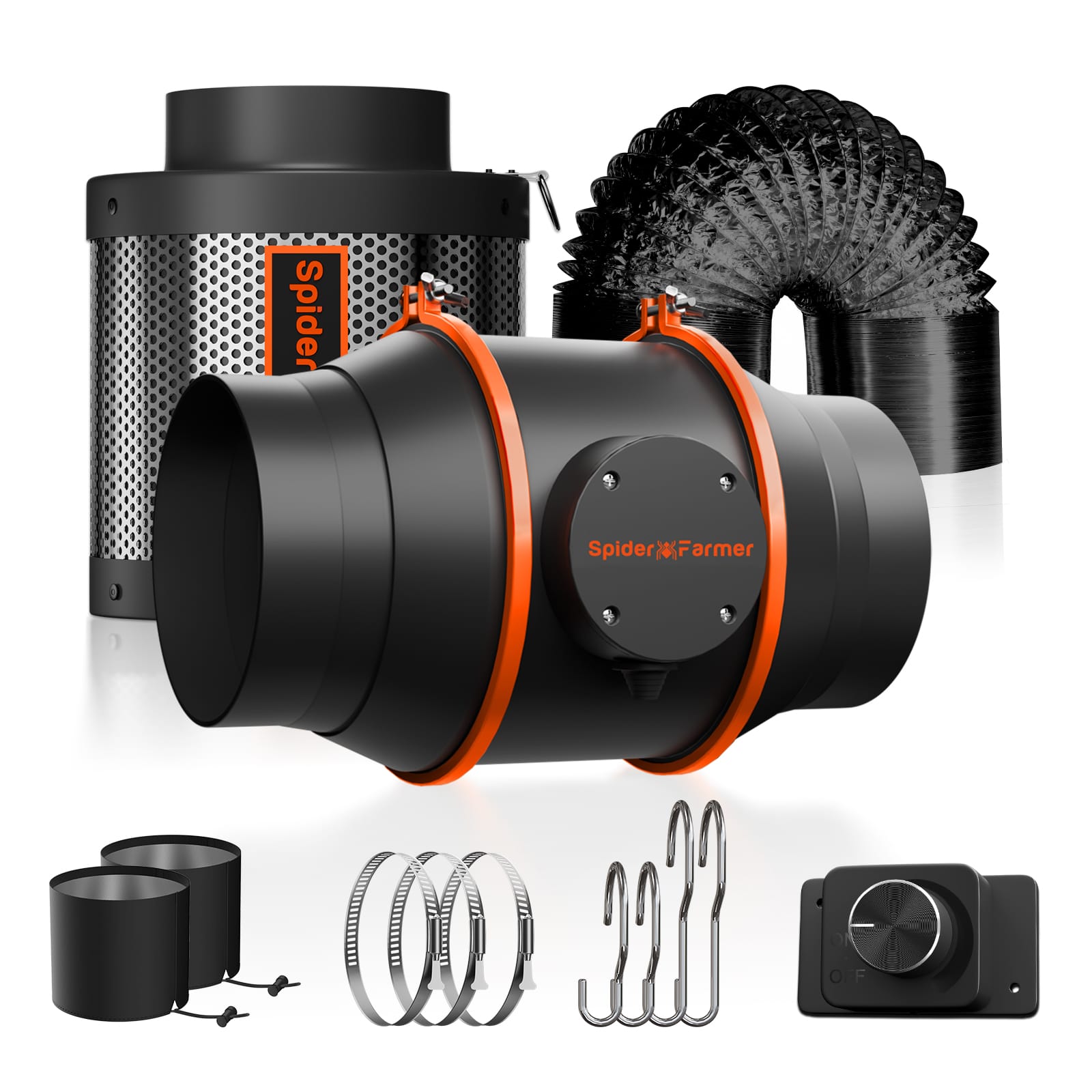 Kit-ul Spider Farmer GGS AC10 – Strip de Putere cu Ventilatoare Clip & Inline de 6" + Filtru cu Carbon pentru Camere de Cultivare - 9