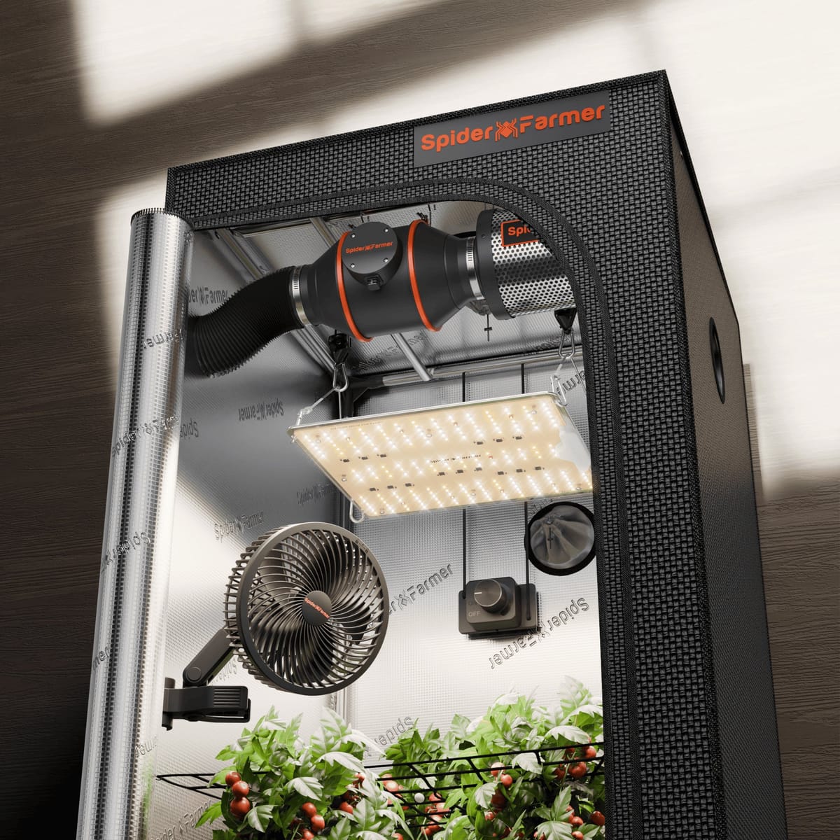 Spider Farmer SF1000D 100W sada rastlinového boxu s diódami Samsung LM301B – plnospektrálna LED + ventilácia