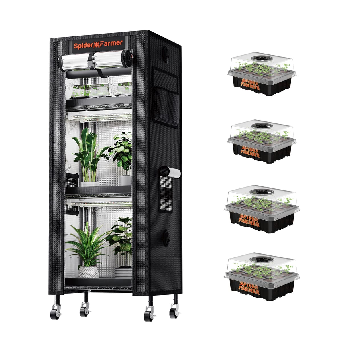 Kit Spider Farmer de Estante para Plantas 4 Andares + 6x Lâmpadas LED 54W Espectro Completo – Ideal para Plantas e Mudas Internas