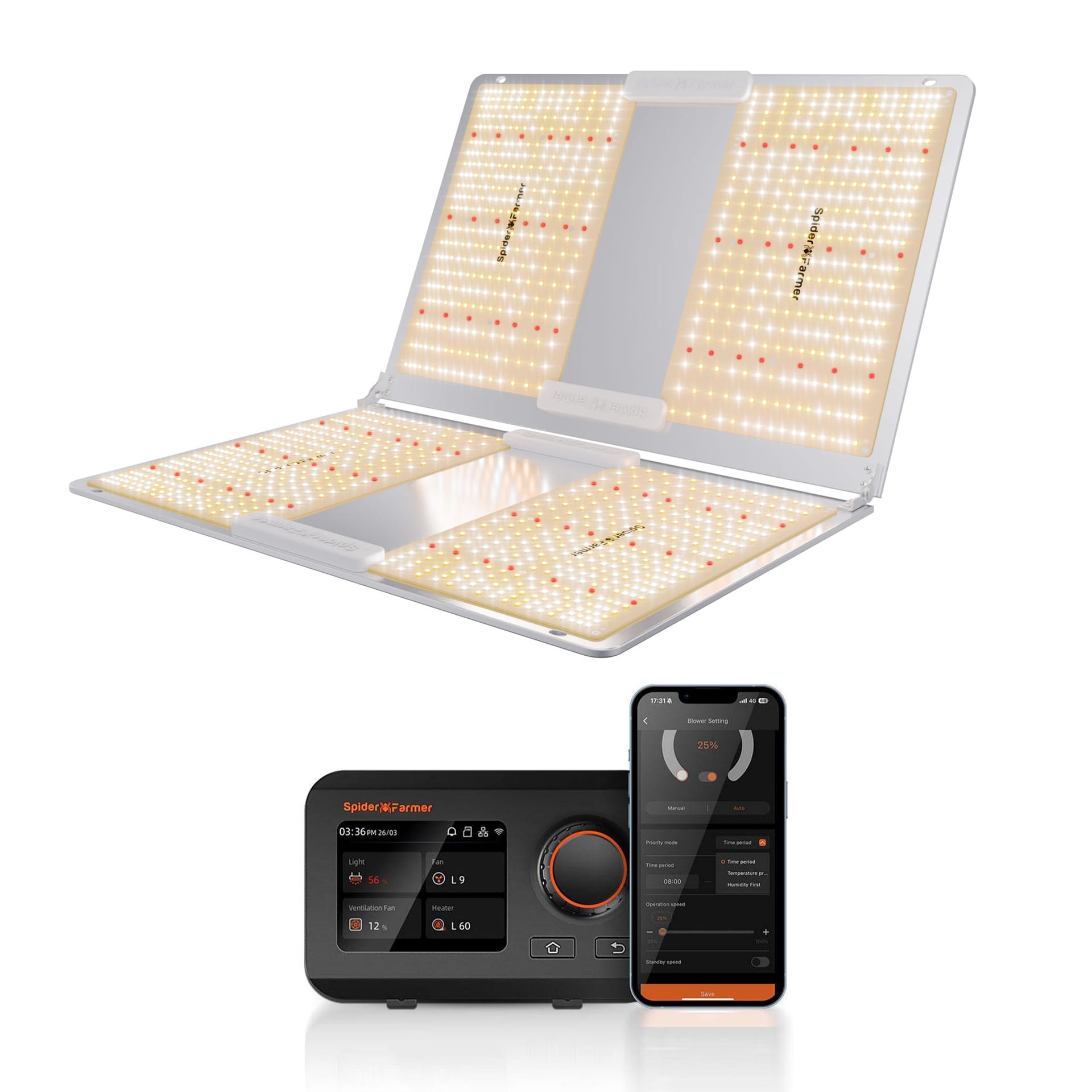 Spider Farmer SF7000 650W LED Grow Light - Full Spectrum for 150x150cm Coverage with Smart Controller Bundle