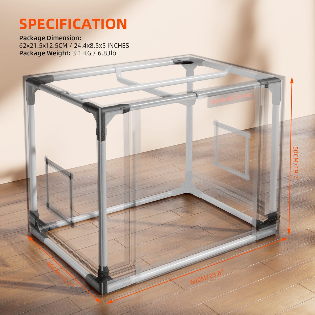 Spider Farmer 60x40x50cm Grow Tent 2000D Oxford Cloth - Premium Hydroponics Bundle - 3