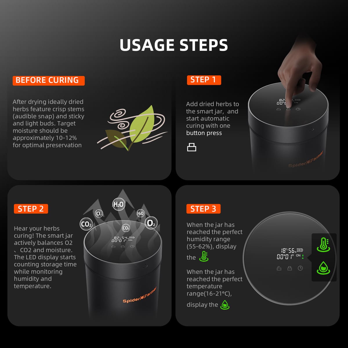 Jarro Inteligente de Cura Auto 2L com Controle de Umidade de 62% RH – Inclui 10 Pacotes de Umidade Bidirecionais – Ideal para Cura e Armazenamento - 8