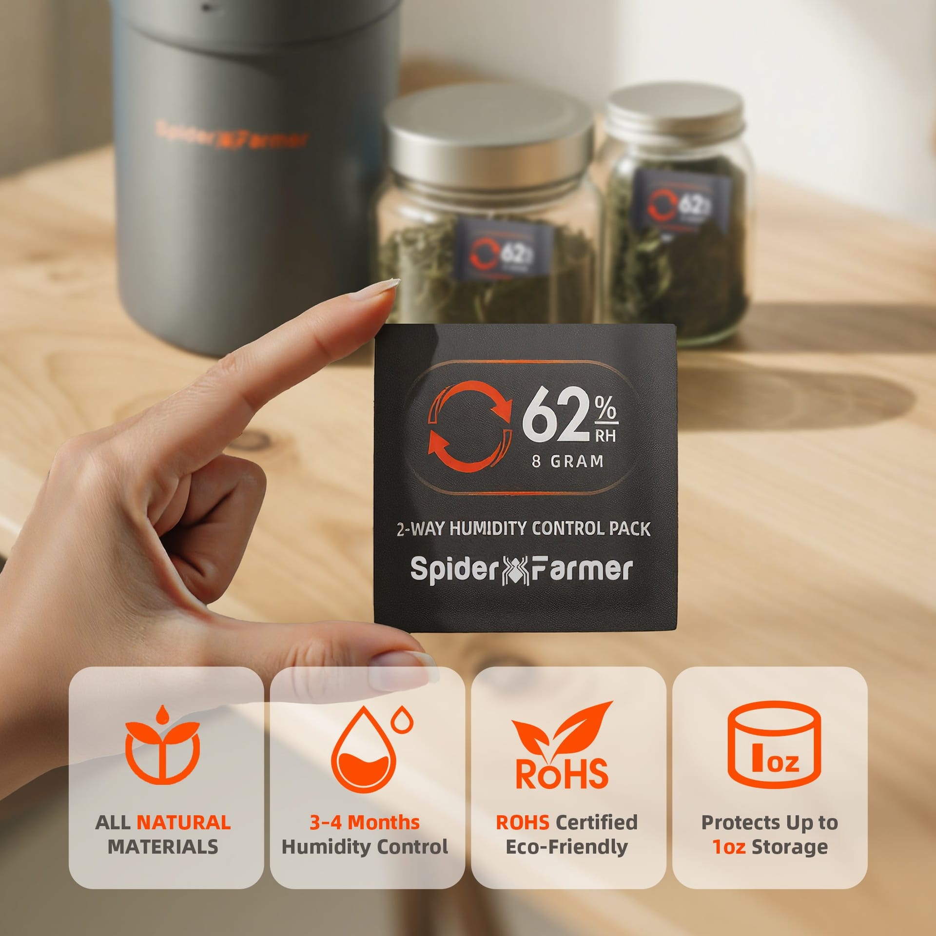Spider Farmer 62% RH 8g Niiskusreguleerimispakid – 10-käiguline pakett puhastuse säilitamiseks rohtedele ja sigaretitele - 7