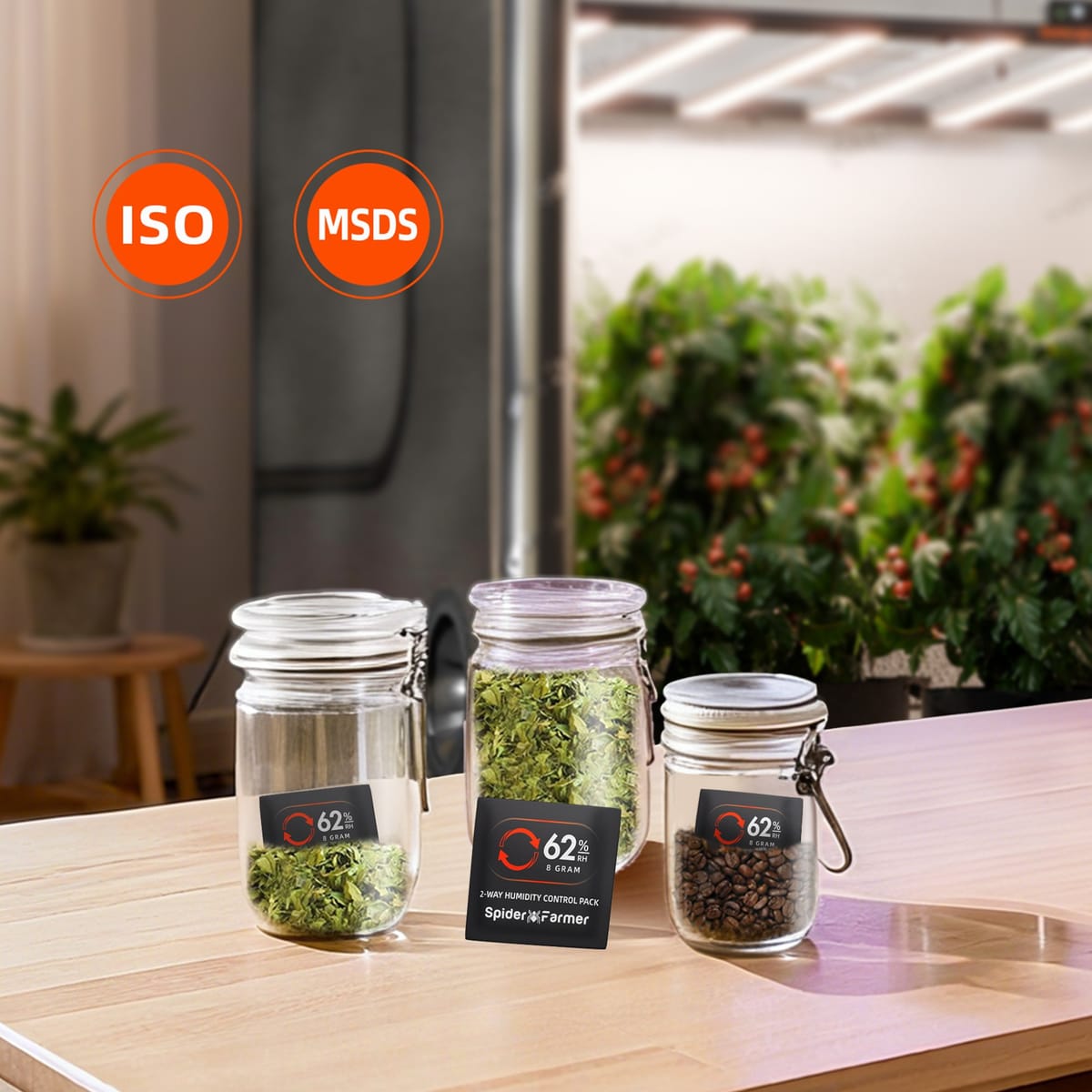 Spider Farmer 62% RH 8g Humidity Control Packs - 10-Pack for Fresh Storage of Herbs & Cigars - 8