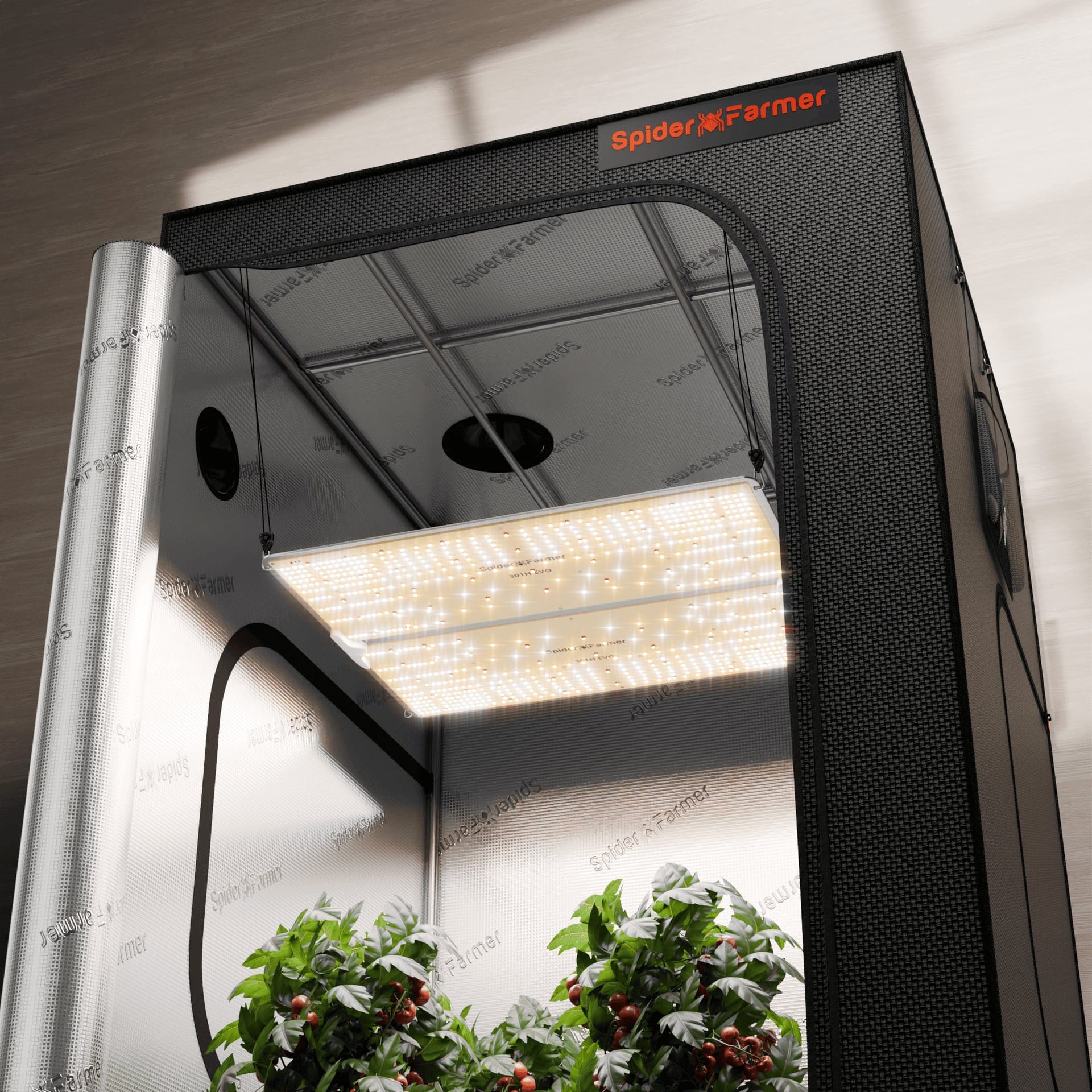 Spider Farmer SF4000 – 450W LED Растениеводна Лампа с Пълен Спектър + 120x120x200 см Растениеводна Палатка