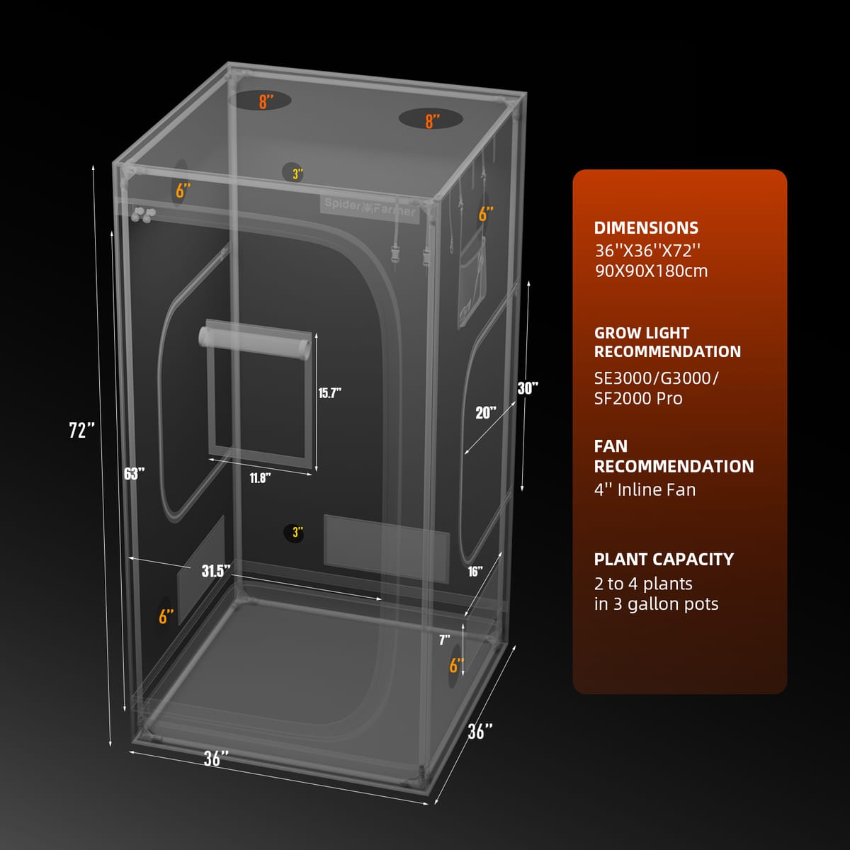 Rastová skrinica Spider Farmer 90x90x180 cm – Interiér s vysokou odrazivosťou - 9
