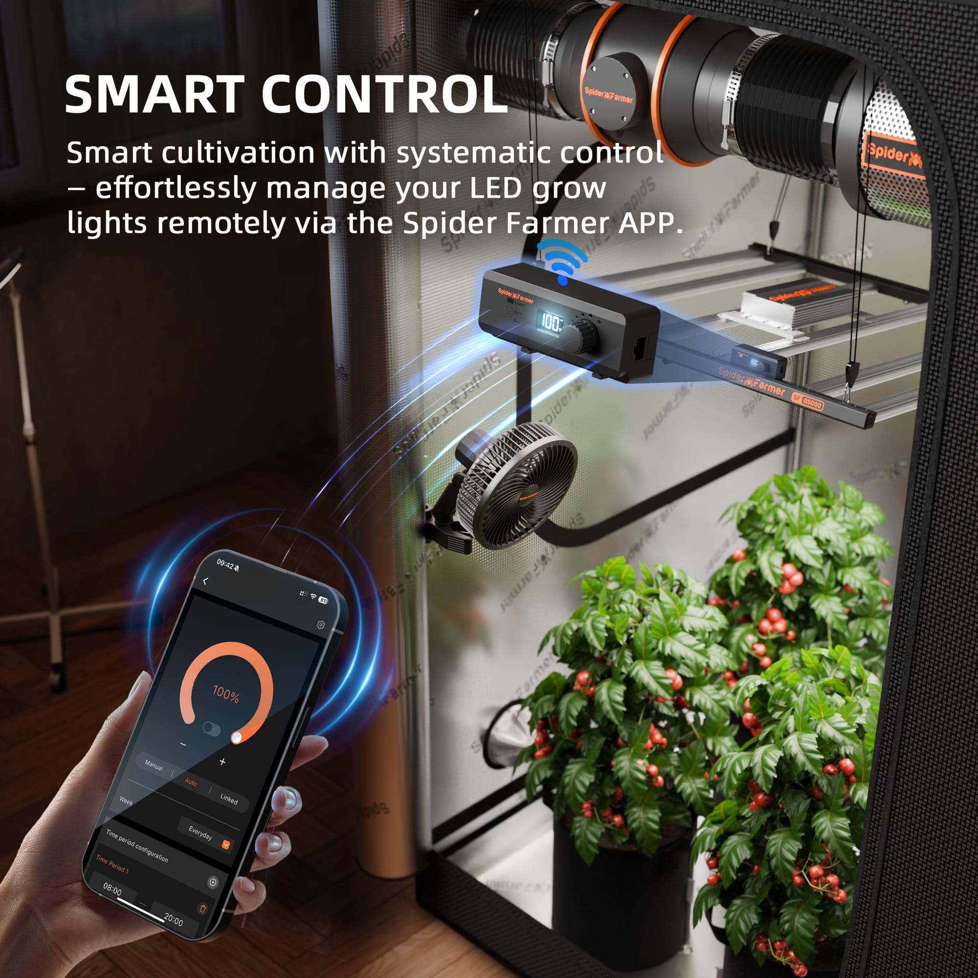 Lampa LED Spider Farmer G3000 300W WiFi/Bluetooth - Spectru complet pentru corturi de cultivare 60x60cm–90x90cm - 2