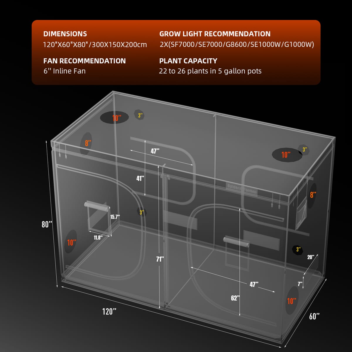 Spider Farmer 300x150x200cm Grow Tent - Premium Indoor Plant Room - 9