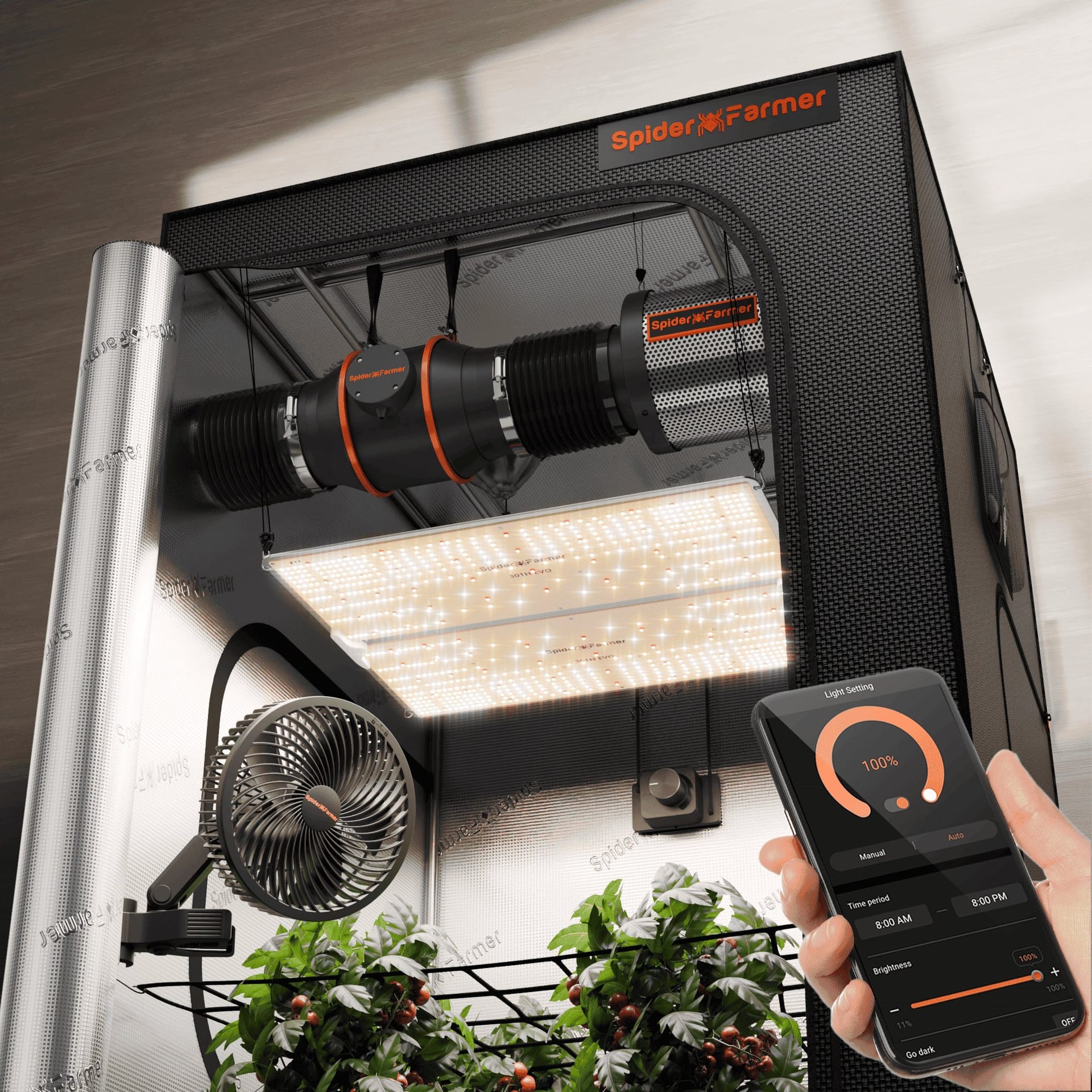 Sada Spider Farmer SF4000 301H EVO – 450W LED pěstební box (120x120x200 cm) – Kompletní systém pro maximální výnosy - 2