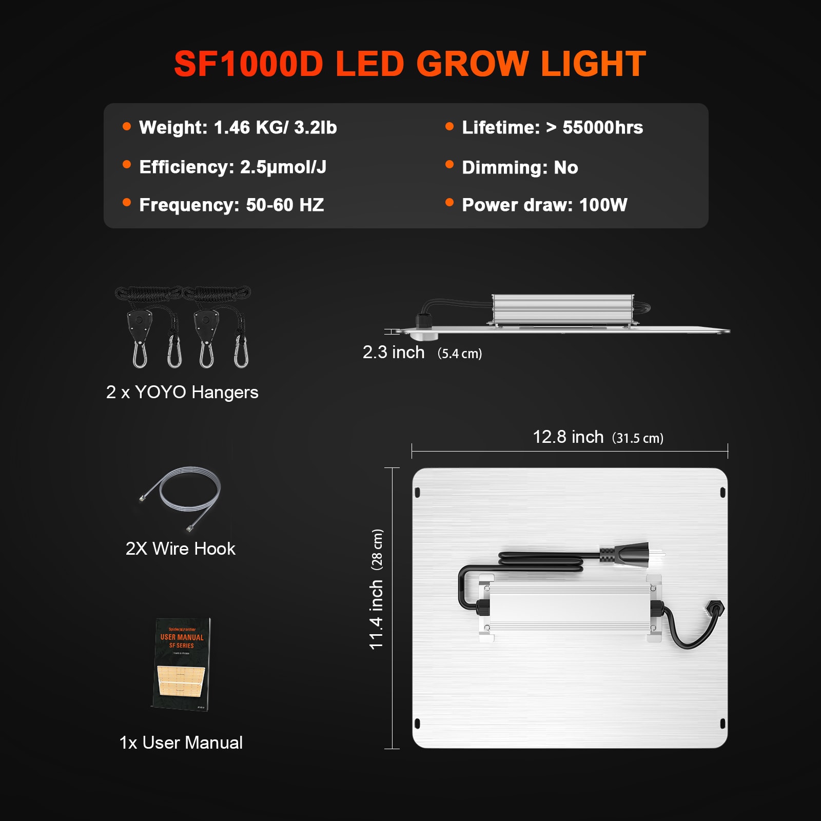 Spider Farmer SF1000D 100W Full Spectrum - Αποτελεσματικός για 60×60cm καμπύλη - 6