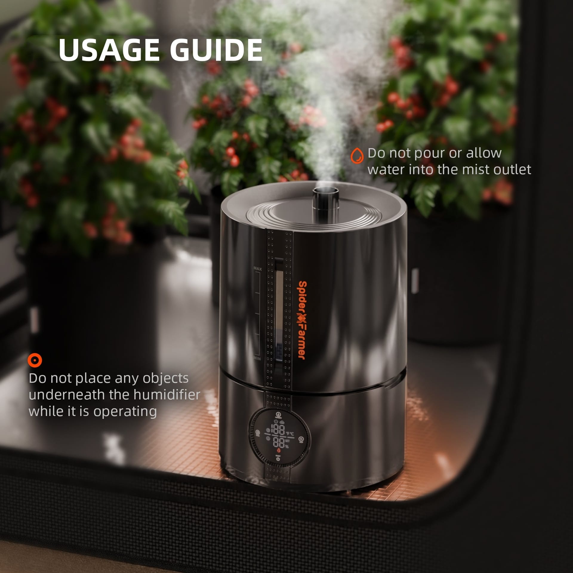 Spider Farmer SF-Humidifier5 5L Umidificatore Intelligente a Nebulizzazione Fresca - Controllo Ottimale dell'Umidità per tenda da coltivazione Interni - 9