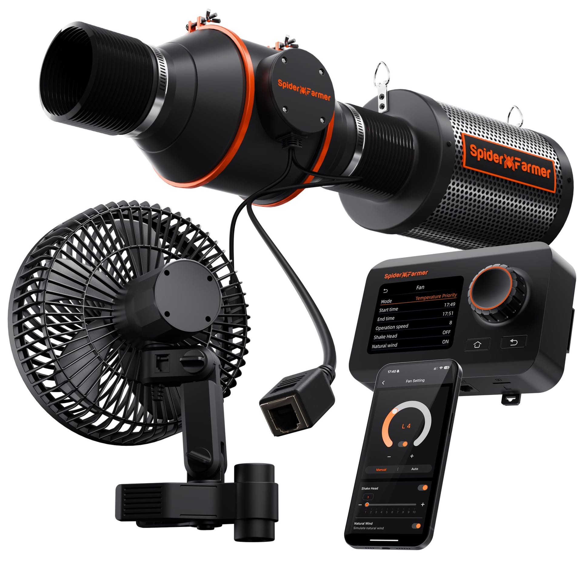 Spider Farmer GGS Controller Kit 4" Inline & 6" Clip Fan - Smart Grow Room Ventilation - 2