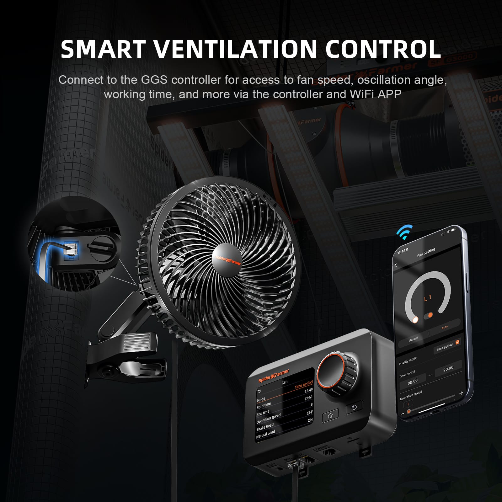 Spider Farmer GGS Controller Kit 4" Inline & 6" Clip Fan - Smart Grow Room Ventilation - 6