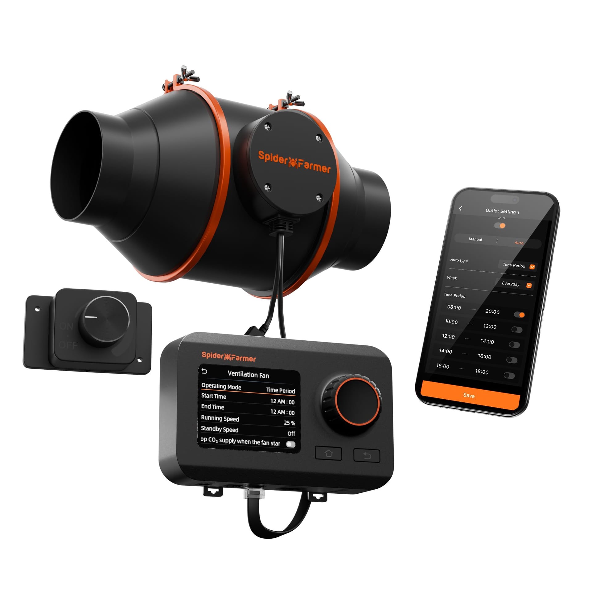 Spider Farmer 4"/6" Inline Fan + GGS Controller - Smart Climate Control