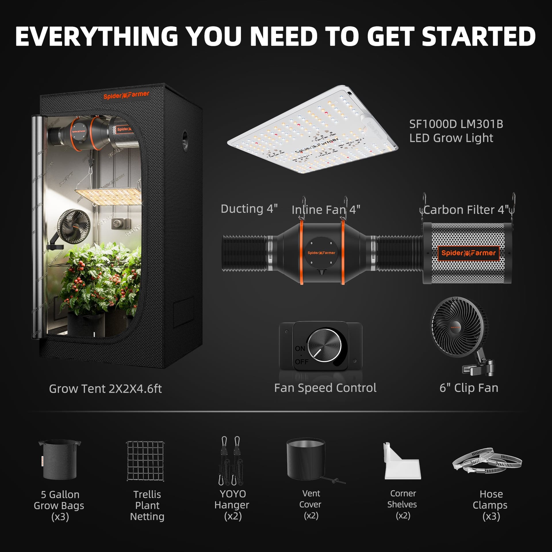 Spider Farmer SF1000D Σύνολο Φωτισμού 100W Samsung LM301B – Ολοκληρωμένη Λύση Φωτισμού LED + Σύστημα Αερισμού - 3