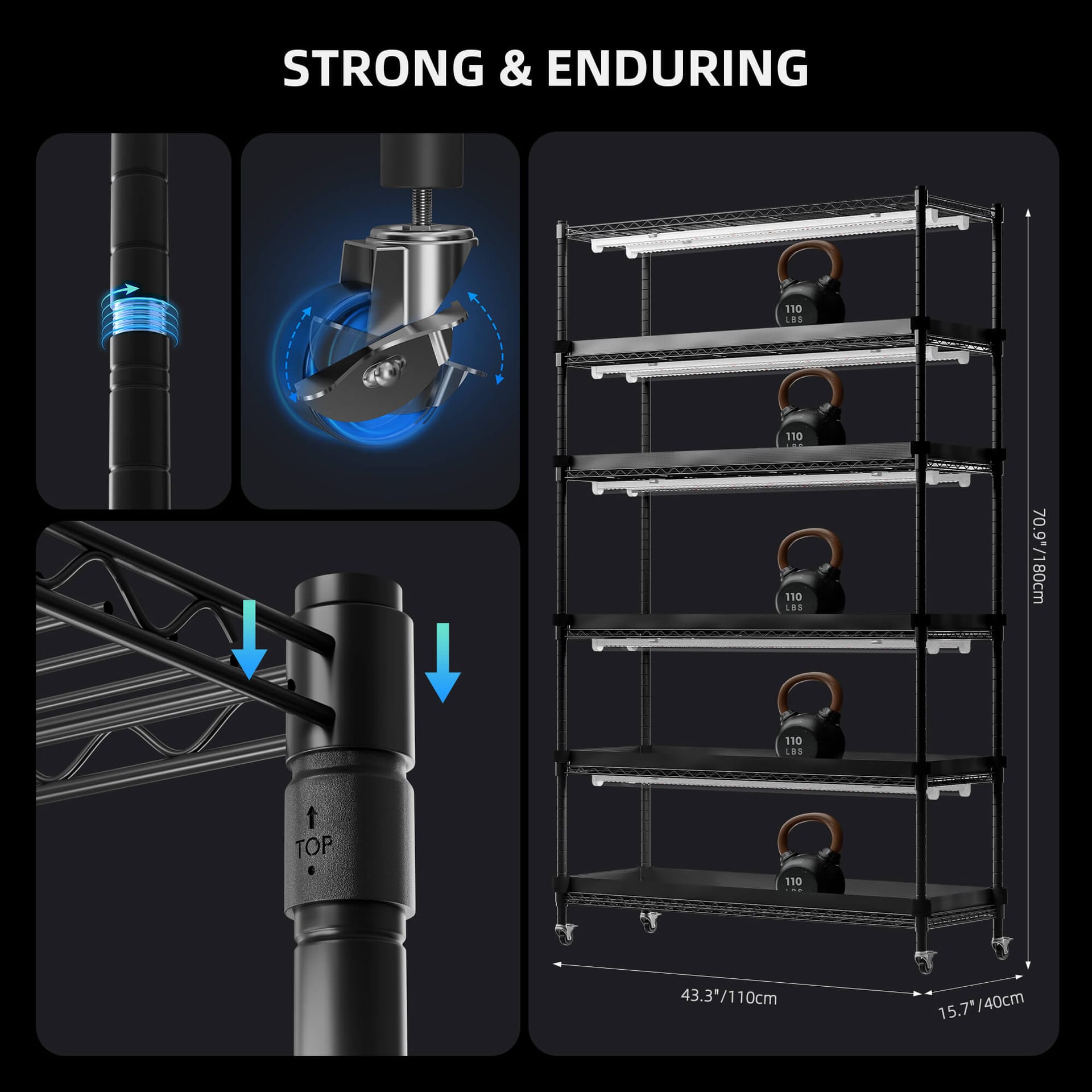 Kit Spider Farmer 220W con Scaffale 6 Livelli + Tenda da Coltivazione 1680D - Luci LED a Spettro Completo per Coltivazioni Indoor - 5