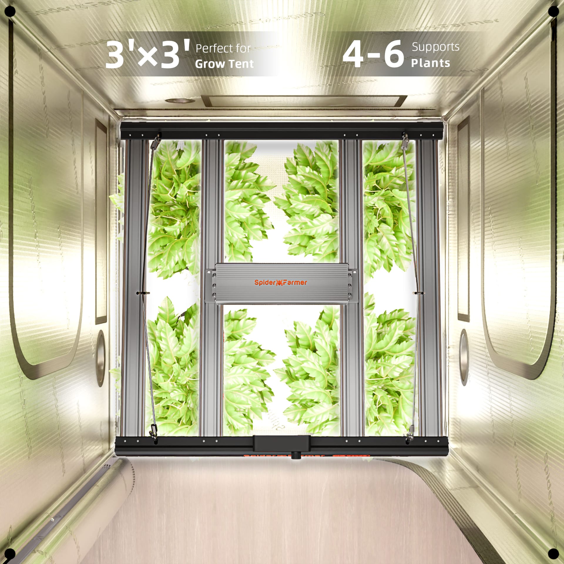 Spider Farmer G3000 – Kompletná sada LED rastlinovej lampy 300W s plným spektrom a rastlinovým stanom 90x90x180 cm s chytrým ventiláciou a ovládaním cez Bluetooth/Wi-Fi - 6