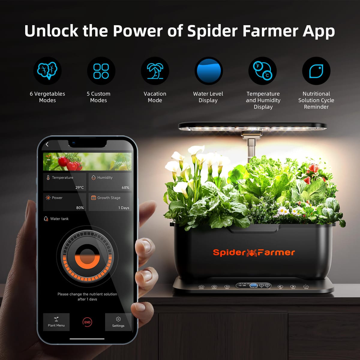 Pachet Spider Farmer 60x60x80cm Cortină de Cultivare + Sistem Hidroponic SmartG12 - Țesătură Oxford Premium pentru Sămlățori - 6